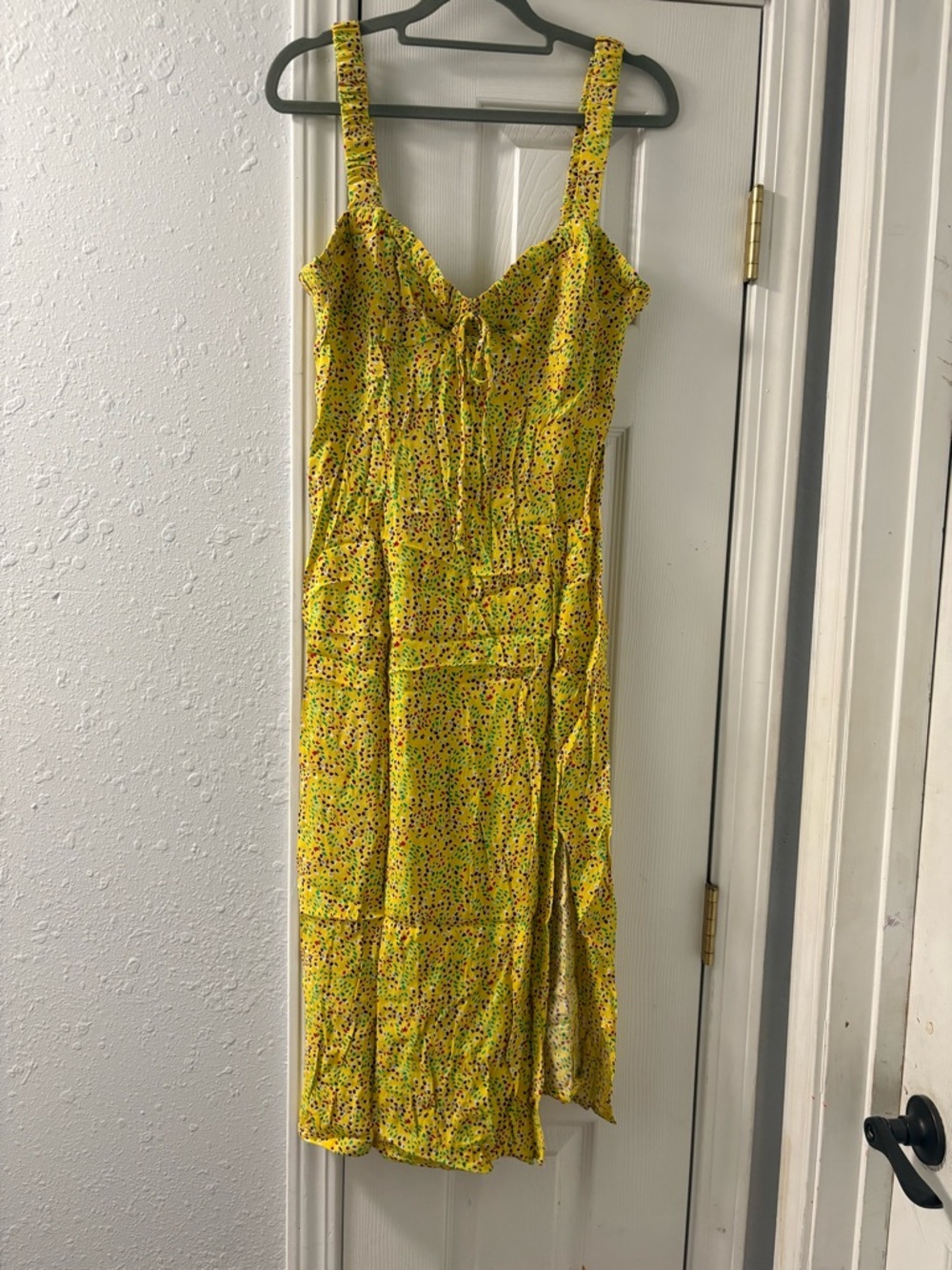 Olivaceous Bright Yellow Floral Tie-Front Midi Dress